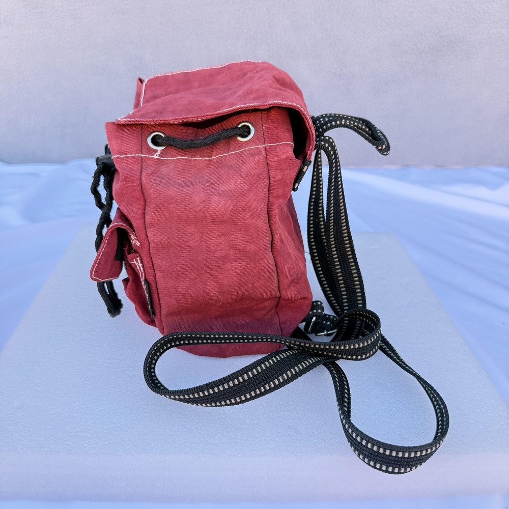 Red Canvas Mini Backpack Women Drawstring Front Pockets Adjustable Straps Travel - Picture 2 of 12